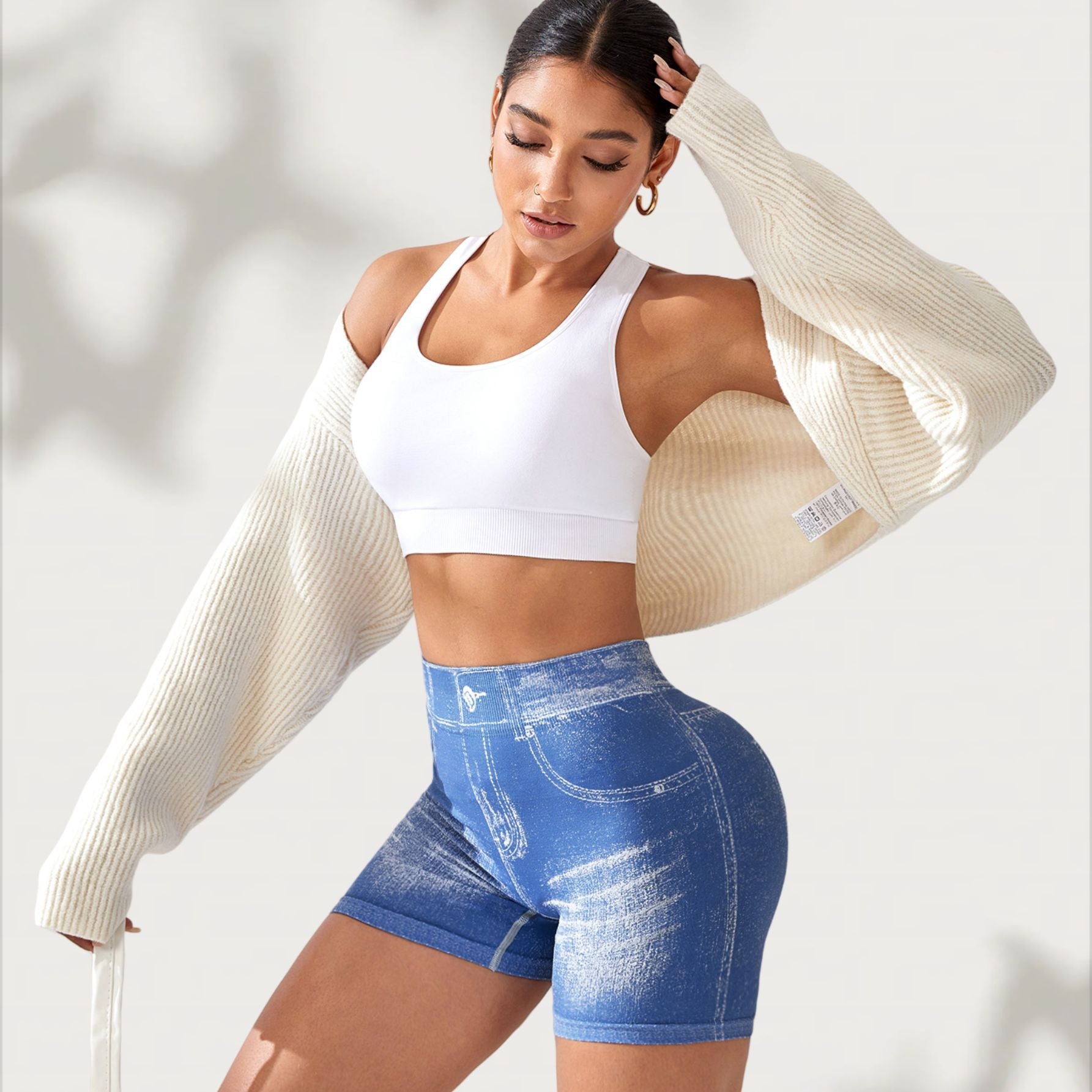Seamless Denim-Look Yoga Shorts