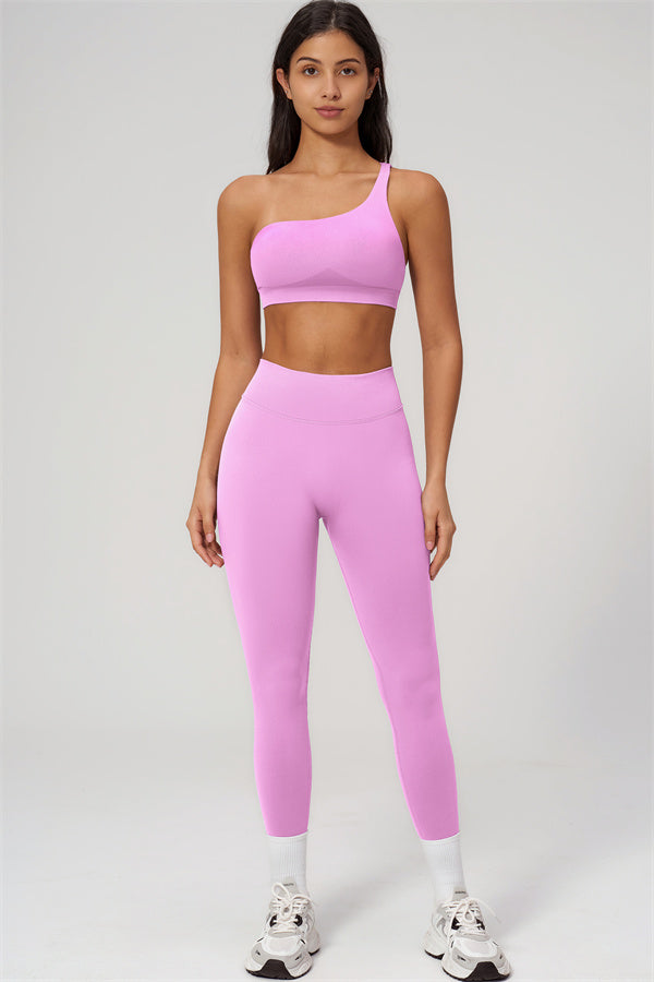 One-Shoulder Sports Bra Leggings 2-Piece Set
