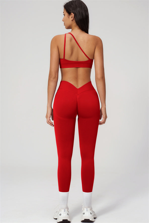 One-Shoulder Sports Bra Leggings 2-Piece Set