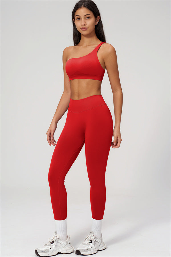 One-Shoulder Sports Bra Leggings 2-Piece Set