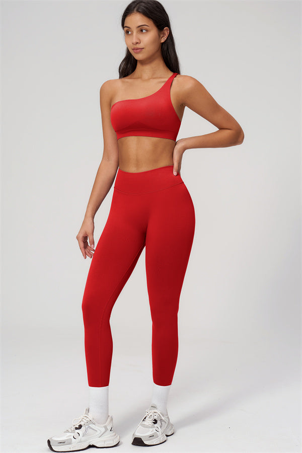 One-Shoulder Sports Bra Leggings 2-Piece Set