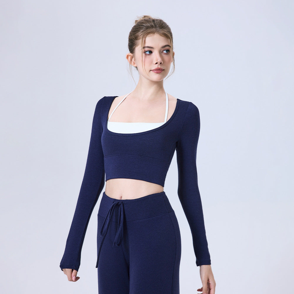 Long Sleeve Semi Fixed Cup Sports Bra Breathable Workout Top