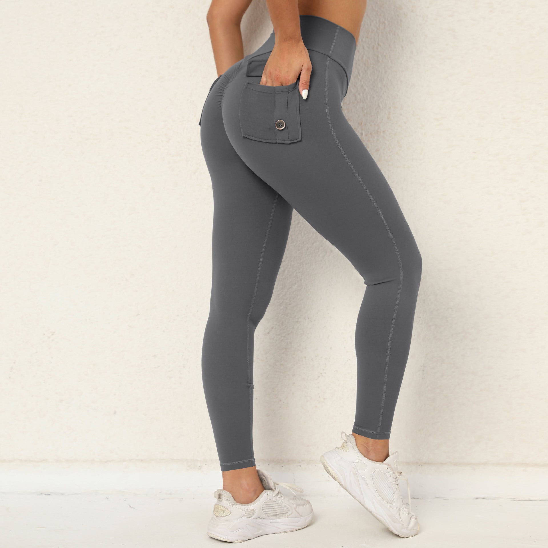 High Waist Stretch Hip Lift Button Quick Drying Pants