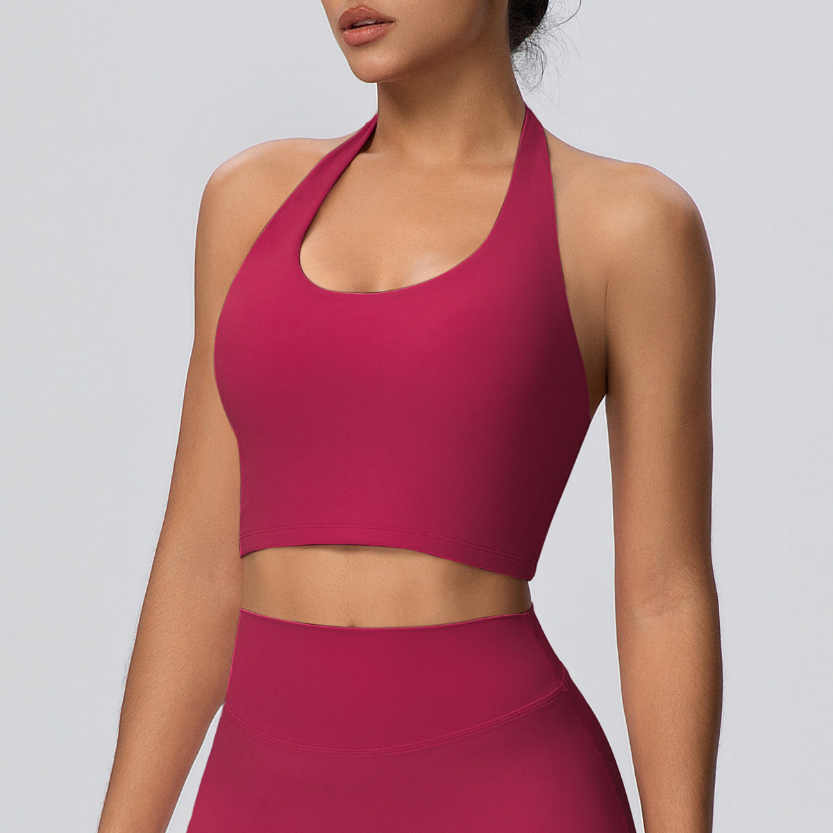Solid Color Halter Beauty Back Sports Bra