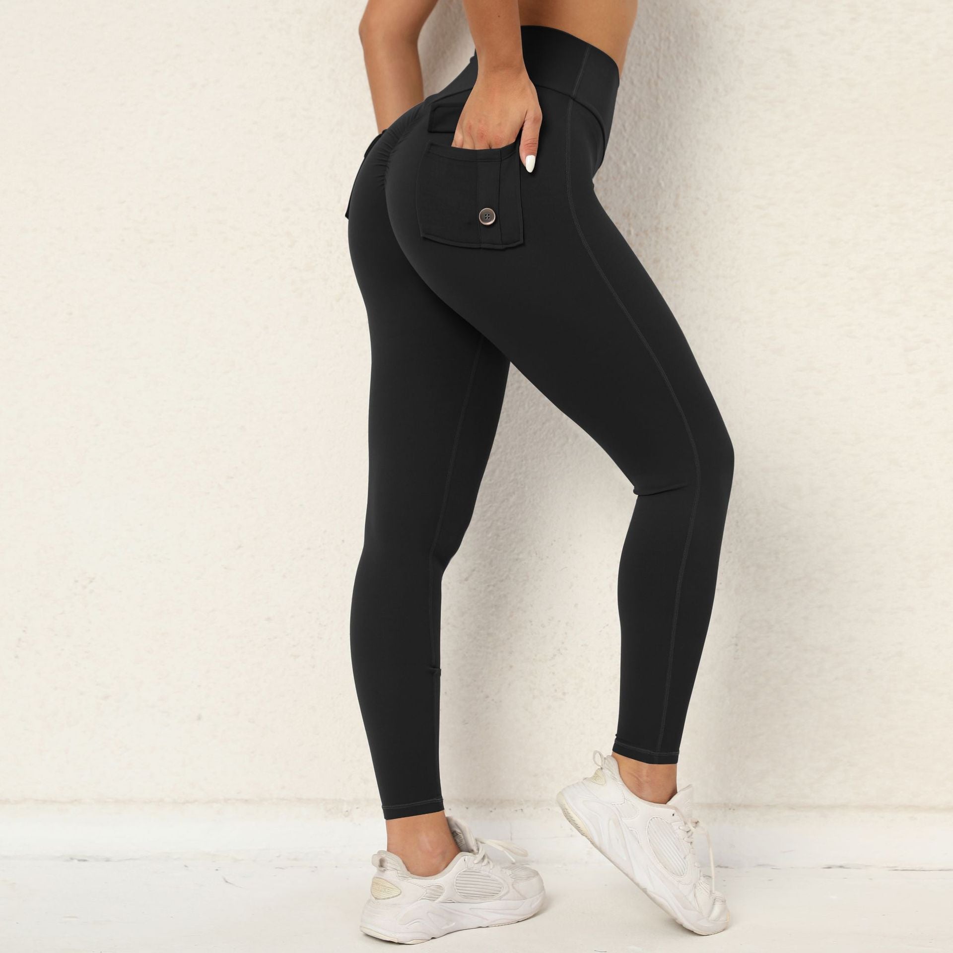 High Waist Stretch Hip Lift Button Quick Drying Pants