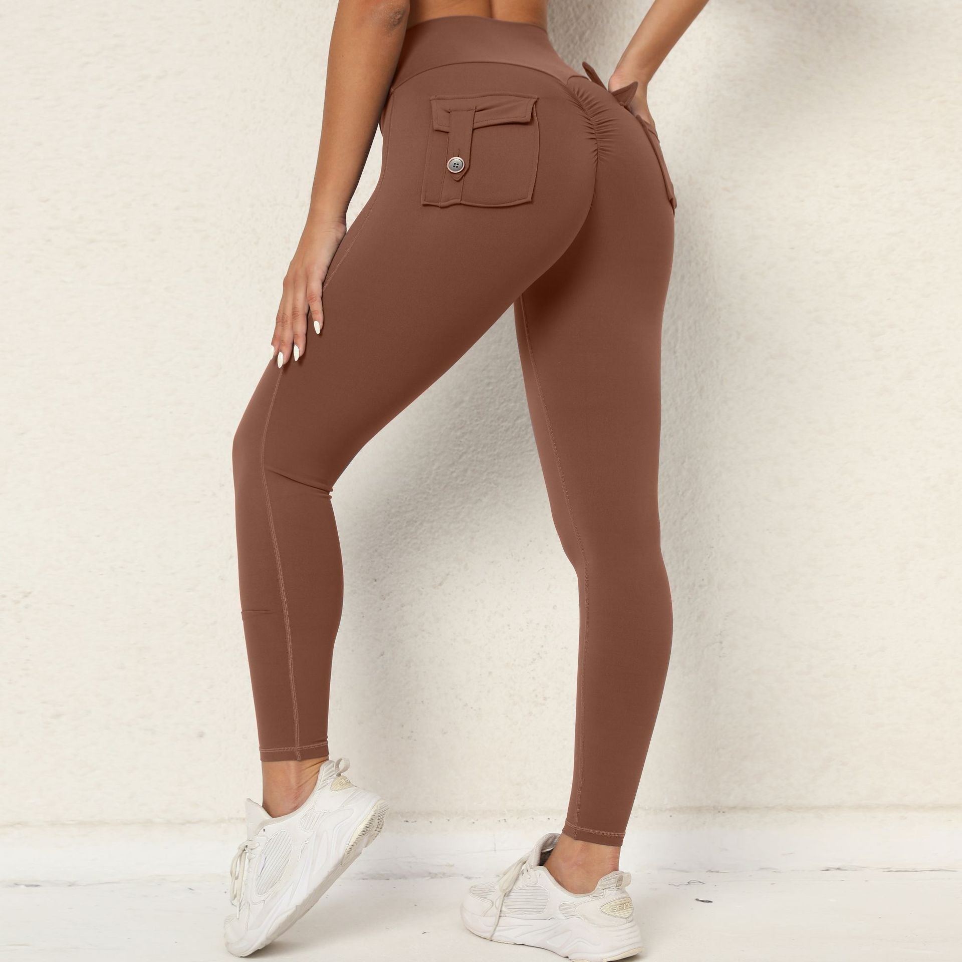 High Waist Stretch Hip Lift Button Quick Drying Pants