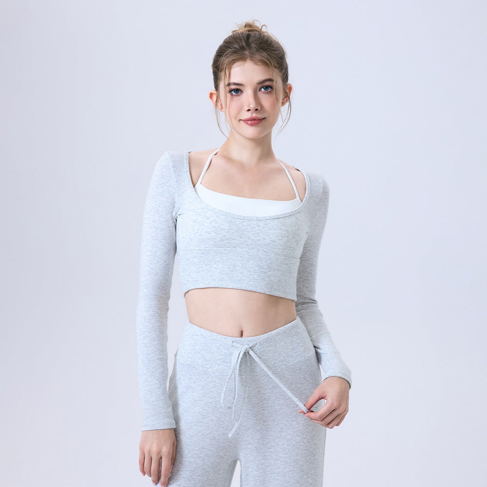 Long Sleeve Semi Fixed Cup Sports Bra Breathable Workout Top