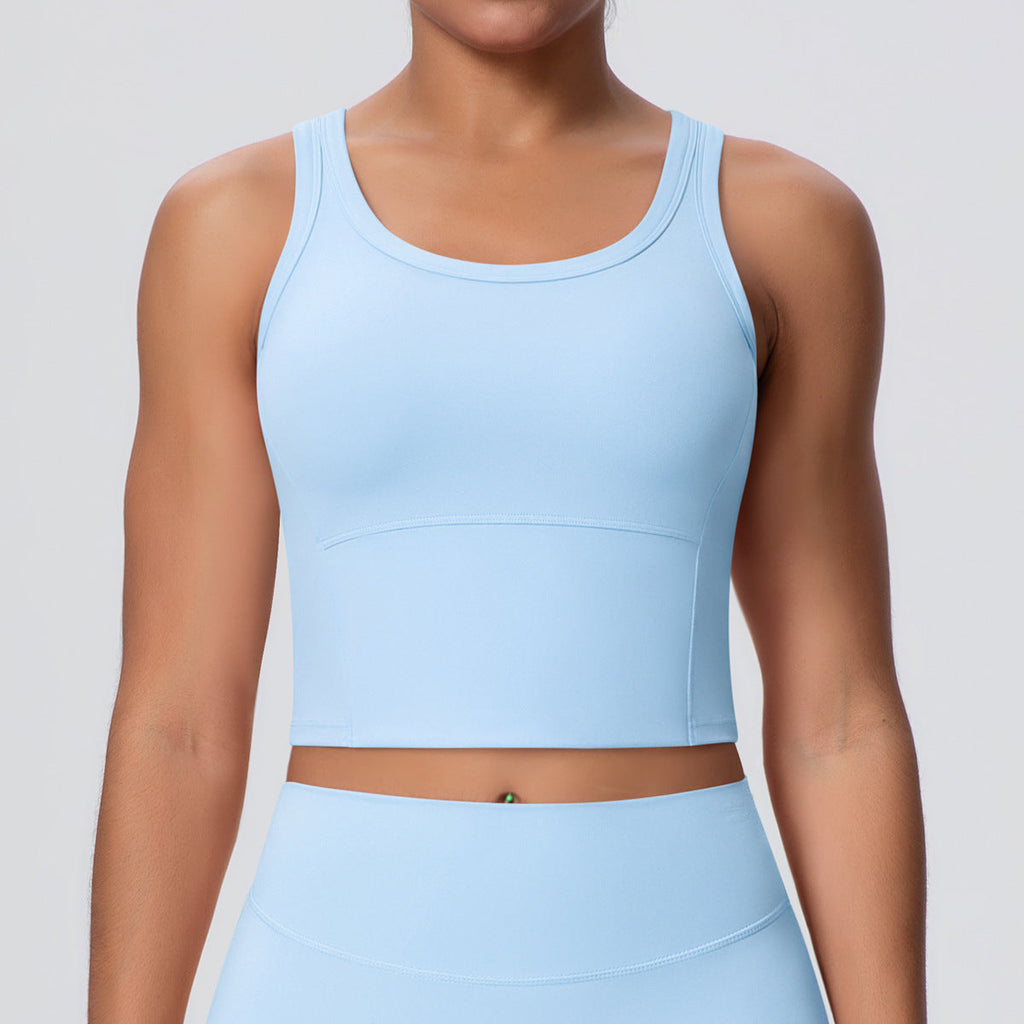 Solid Color Nude Feel Skin Friendly Yoga Jacket with Chest Pad Workout Bra Beauty Back Fitness Vest Sports Underwear for Women