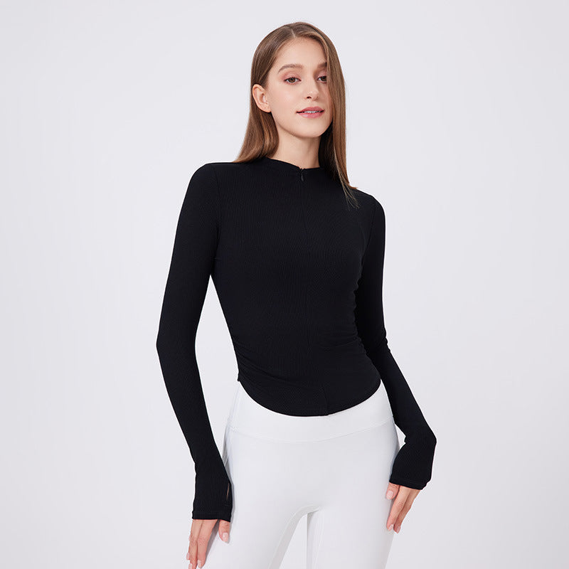 Small Waist Half Zipper Pilates Long Sleeve Blouse