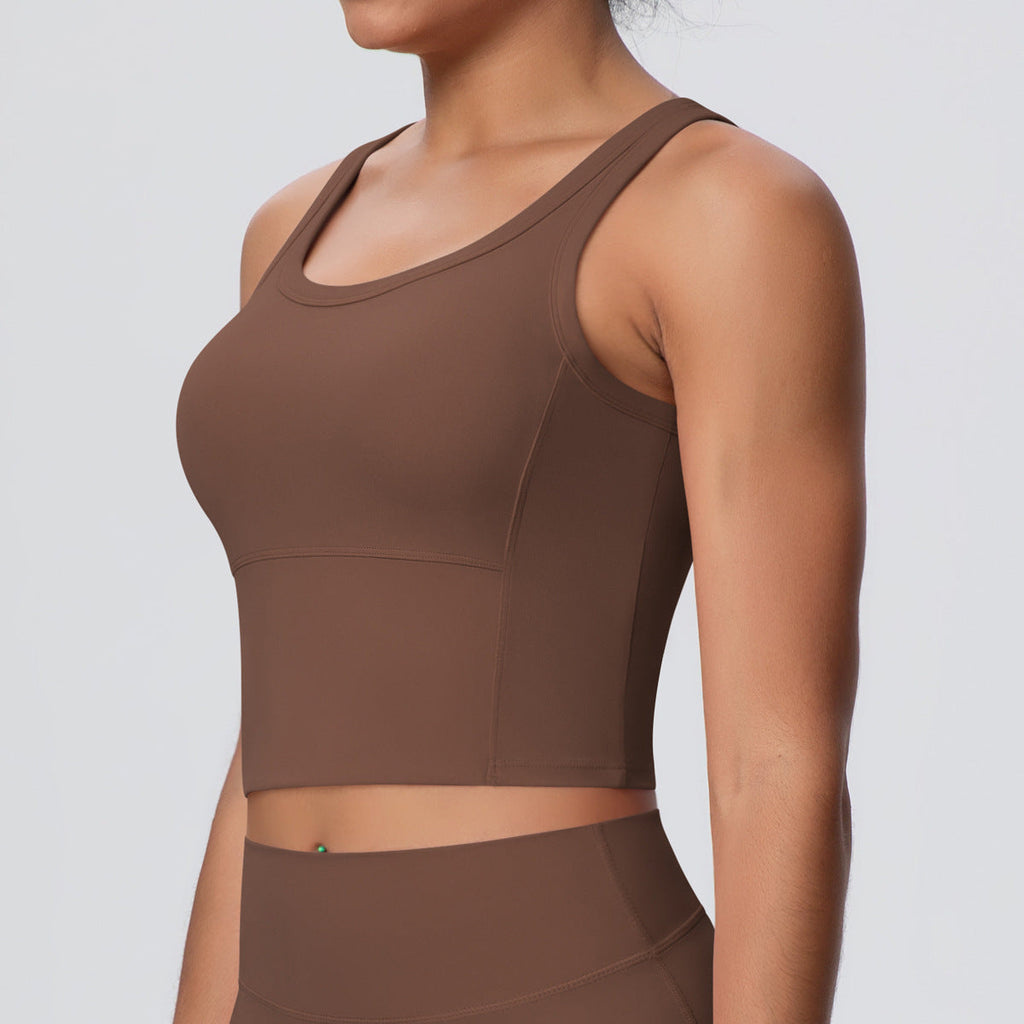 Solid Color Nude Feel Skin Friendly Yoga Jacket with Chest Pad Workout Bra Beauty Back Fitness Vest Sports Underwear for Women