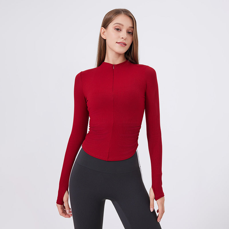 Small Waist Half Zipper Pilates Long Sleeve Blouse