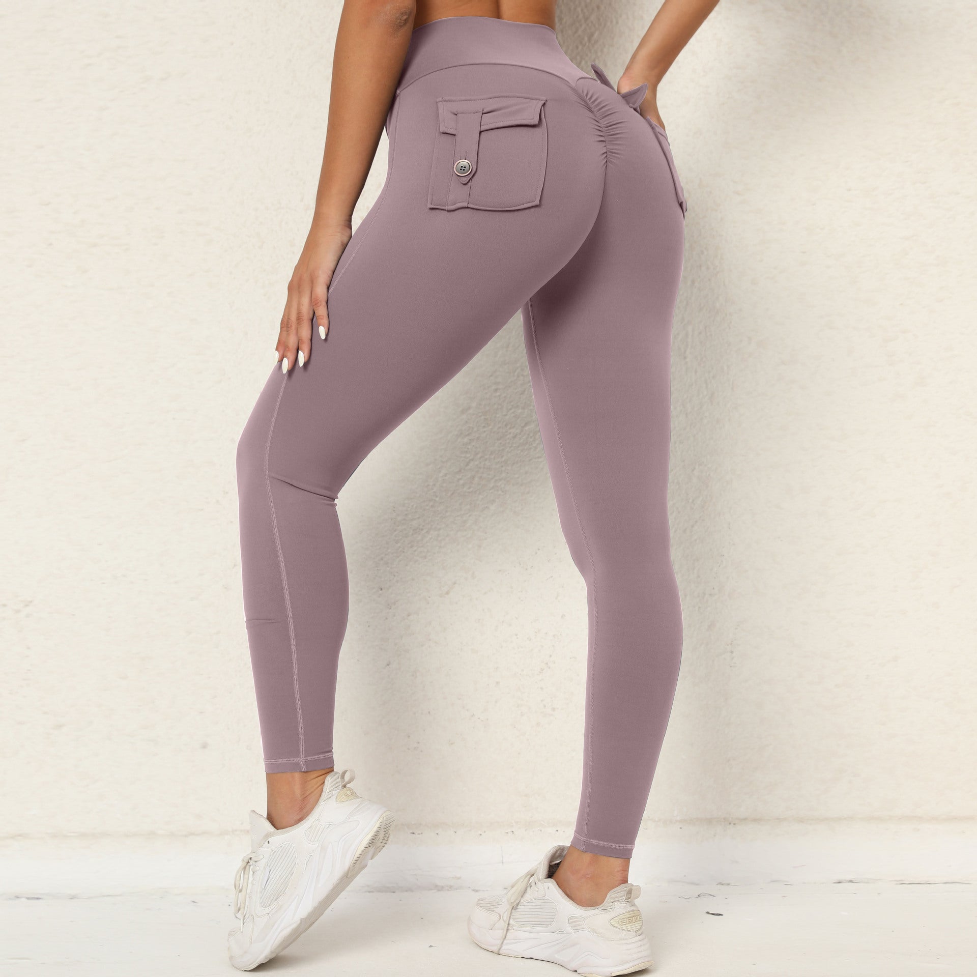 High Waist Stretch Hip Lift Button Quick Drying Pants