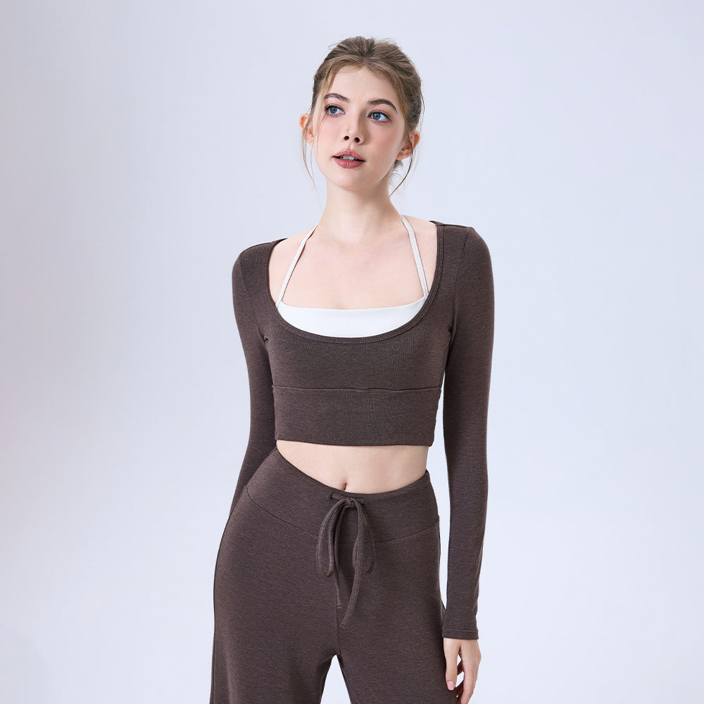 Long Sleeve Semi Fixed Cup Sports Bra Breathable Workout Top