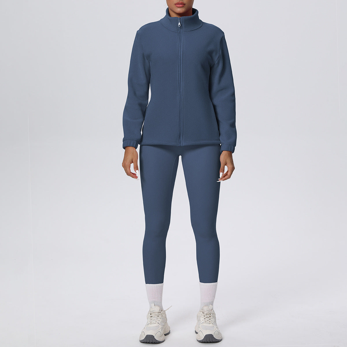 High Waist Hip Long Sleeve Fleece Padded Coat Workout Suit