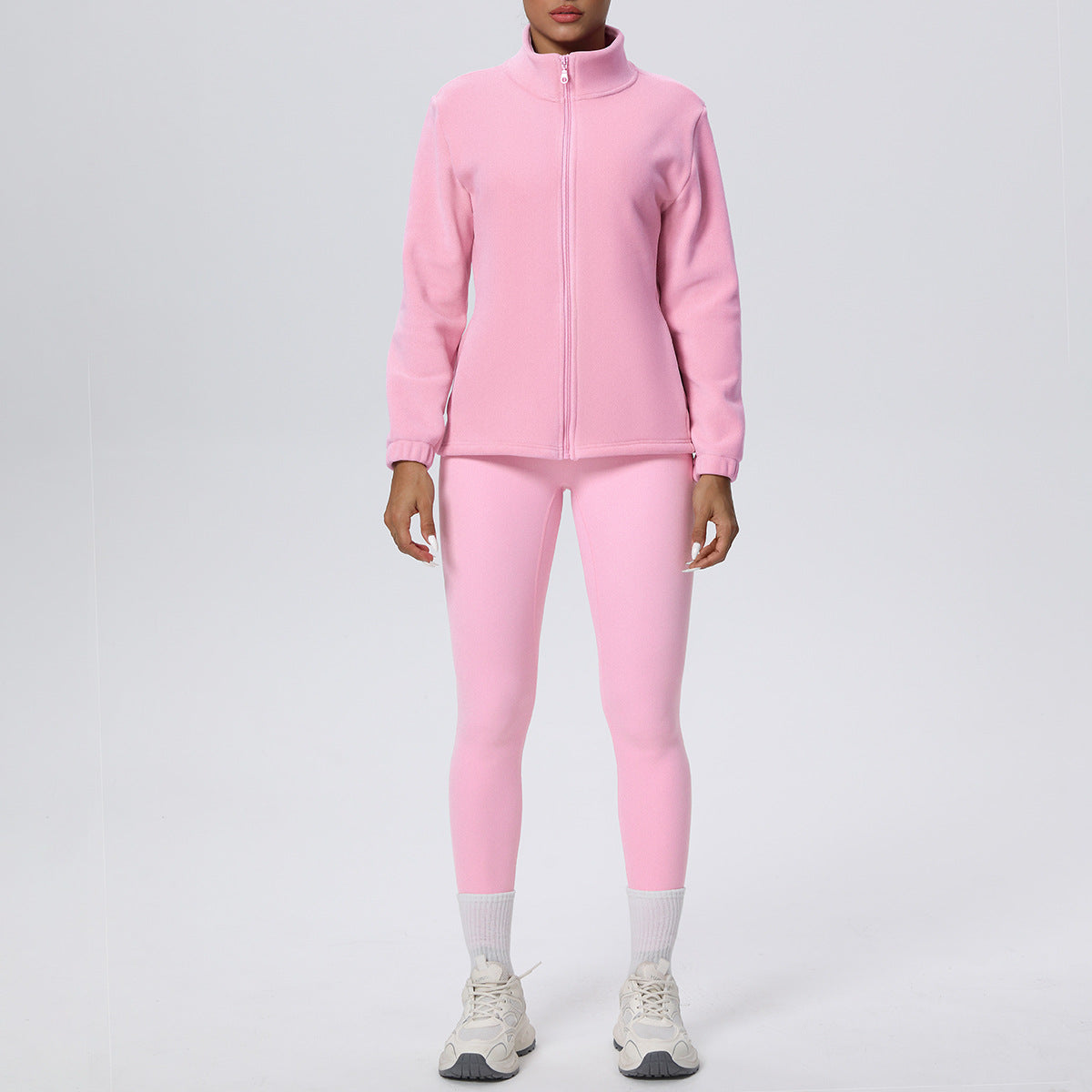 High Waist Hip Long Sleeve Fleece Padded Coat Workout Suit