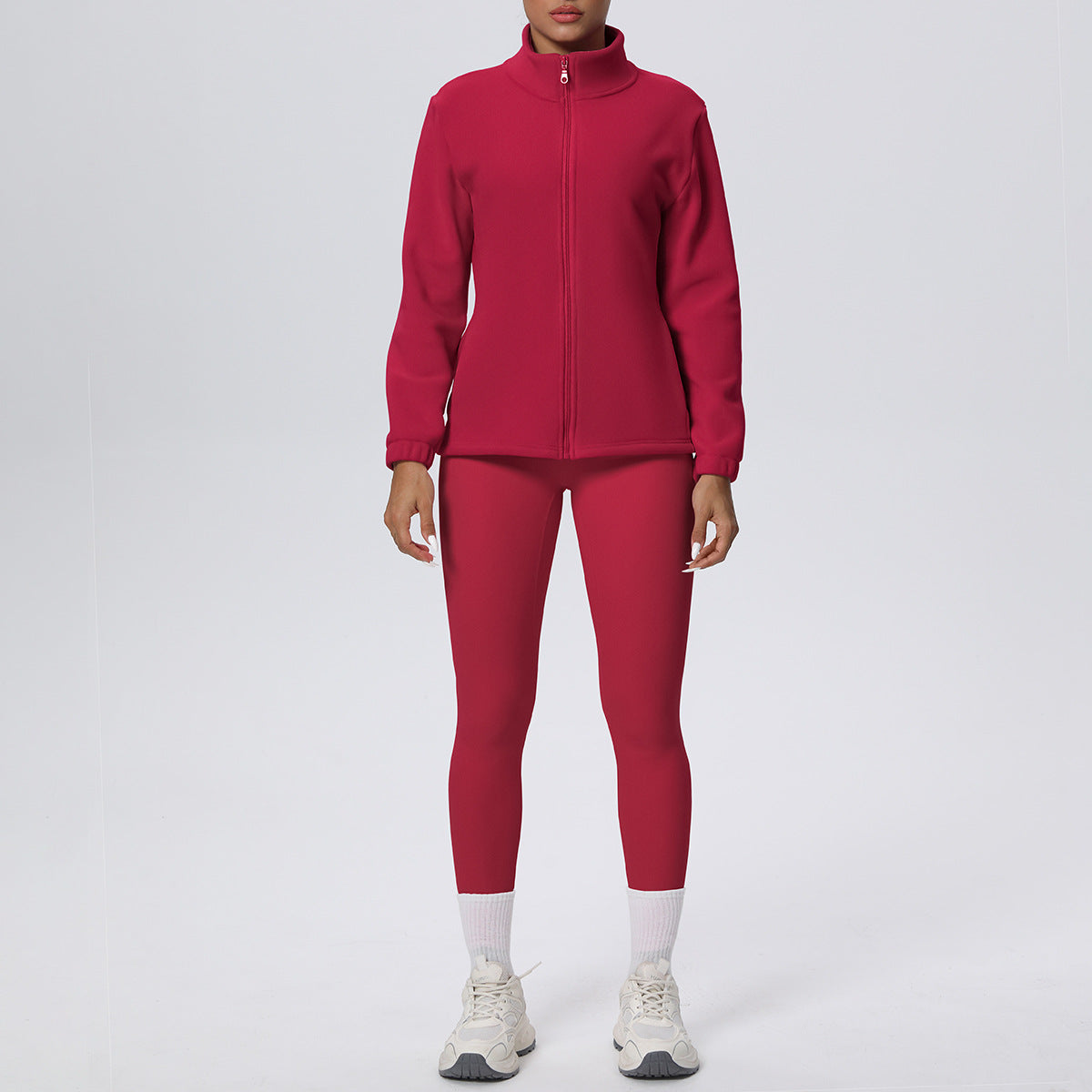 High Waist Hip Long Sleeve Fleece Padded Coat Workout Suit