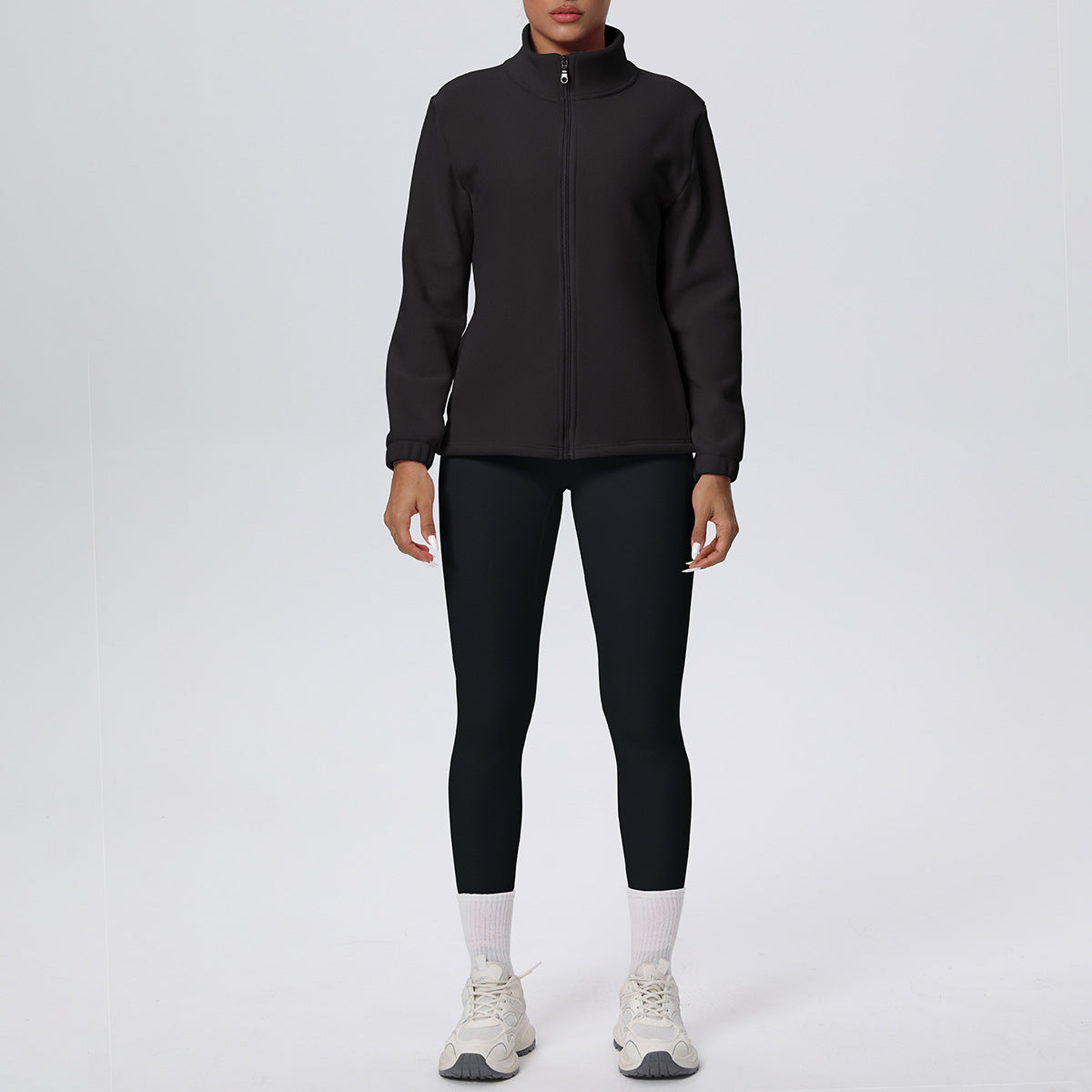 High Waist Hip Long Sleeve Fleece Padded Coat Workout Suit