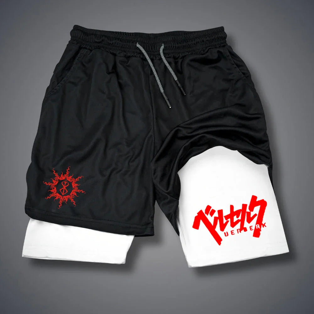 2 in 1 Compression Shorts Gym Workout Running Shorts with Phone Pockets