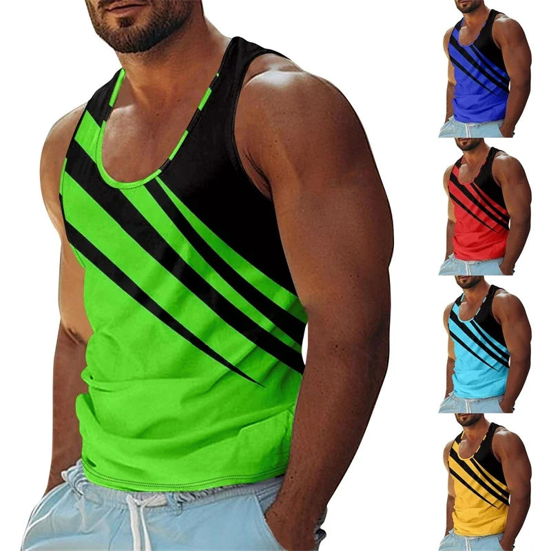 Summer Casual Stripe Tank Top Men's Clothing Simple Trend Fashion Sleeveless Shirt 2025 New Basketball Sport Daily Men Vest Top
