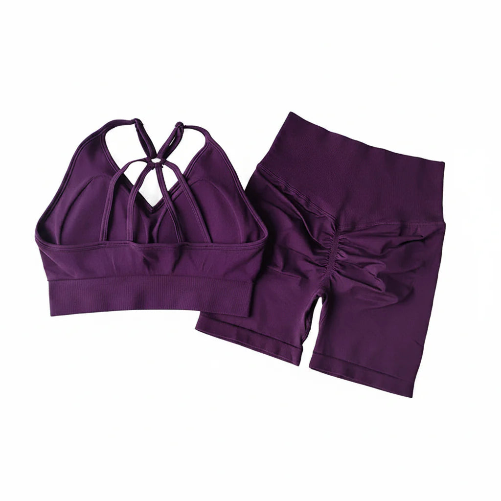 Women’s V-Back Sports Bra Set with High-Waist Shorts