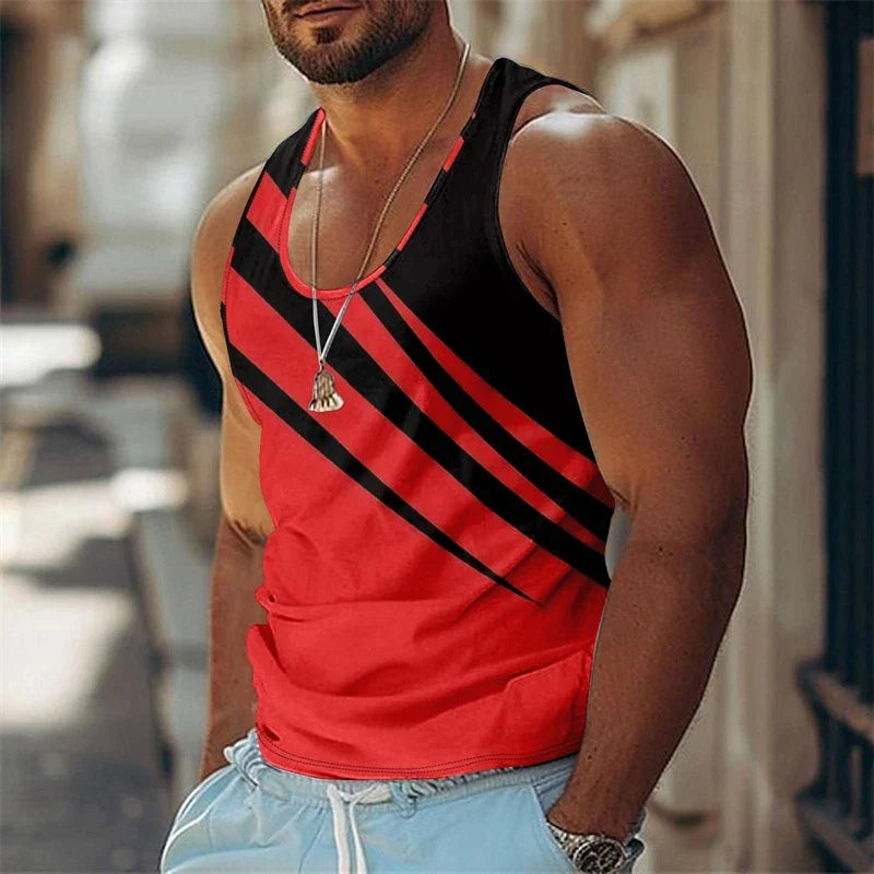 Summer Casual Stripe Tank Top Men's Clothing Simple Trend Fashion Sleeveless Shirt 2025 New Basketball Sport Daily Men Vest Top