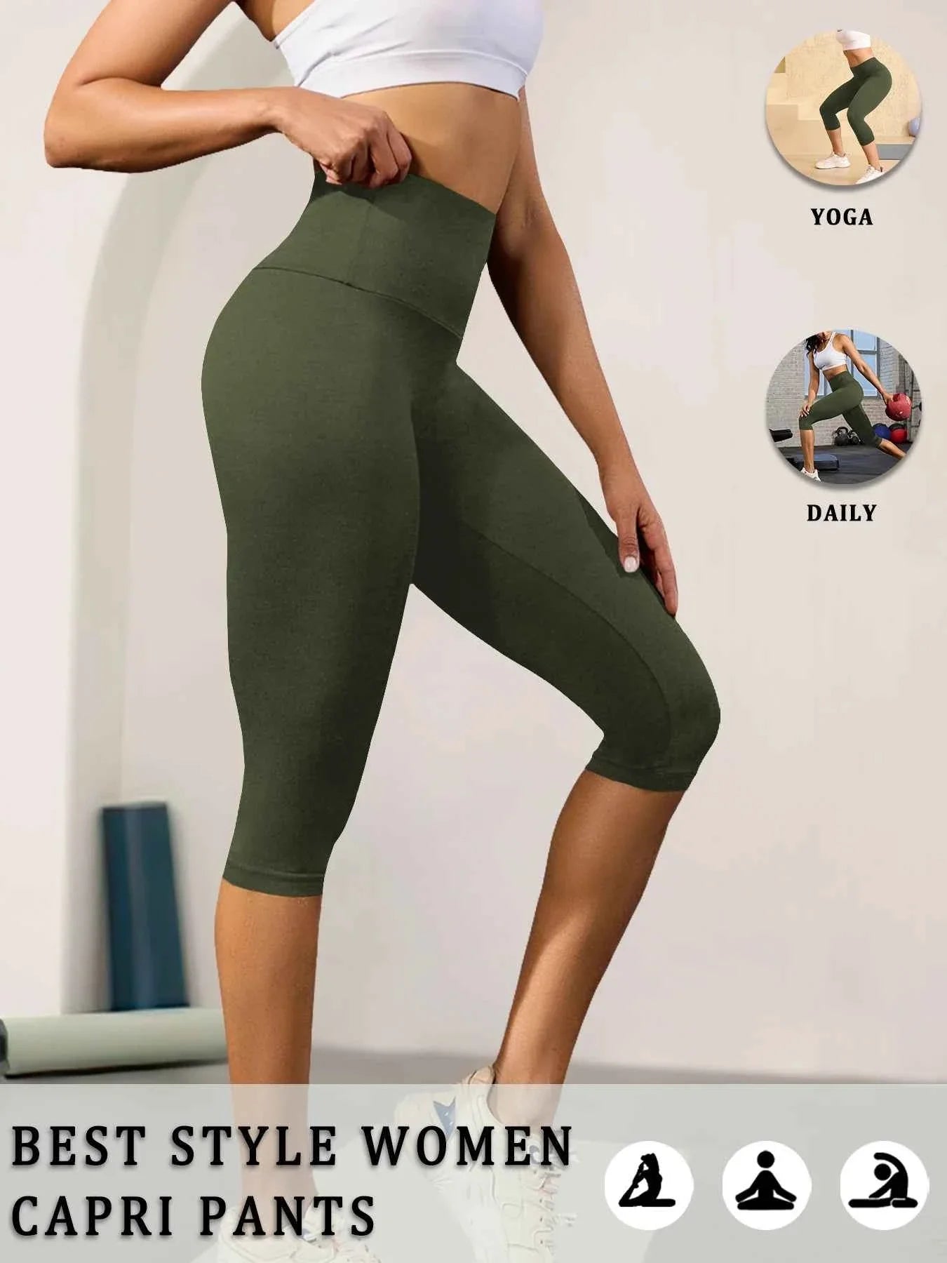 High Waisted Capri Yoga Pants - Tummy Control