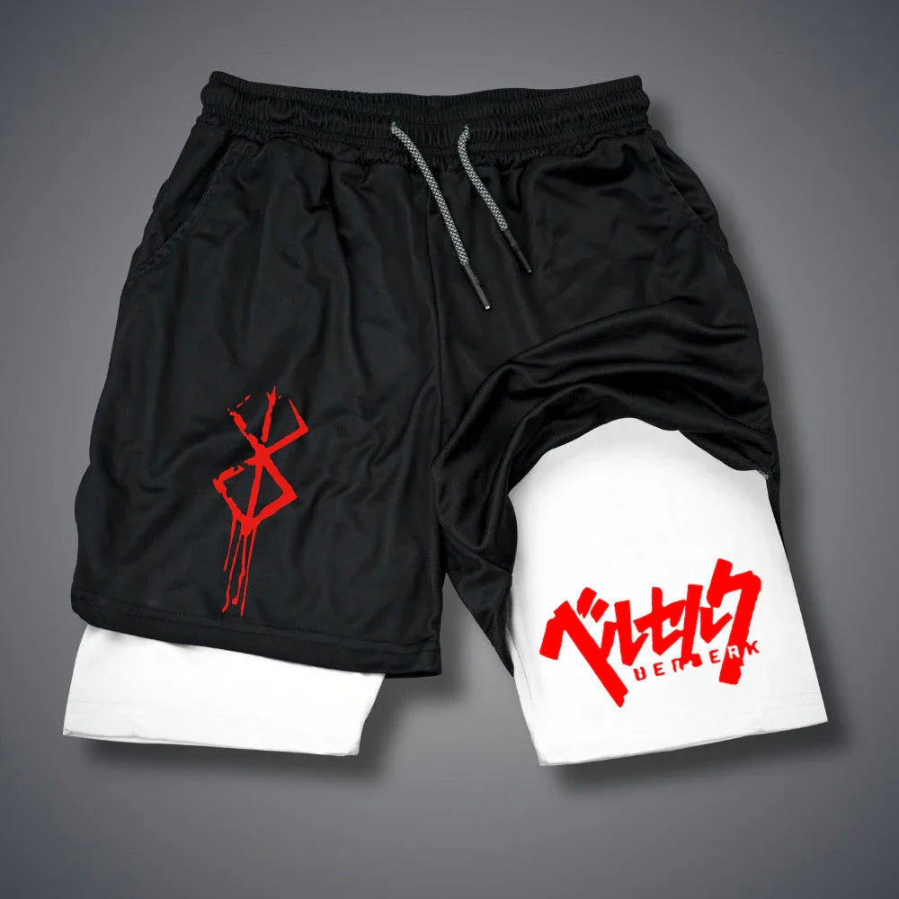 2 in 1 Compression Shorts Gym Workout Running Shorts with Phone Pockets
