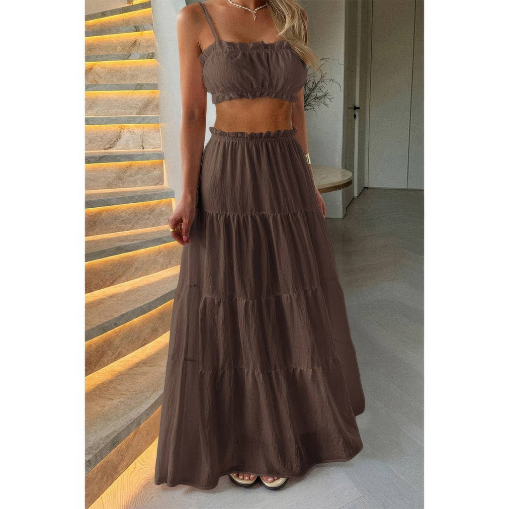 Two Pieces Sleeveless Tank Top And Maxi Skirt Set