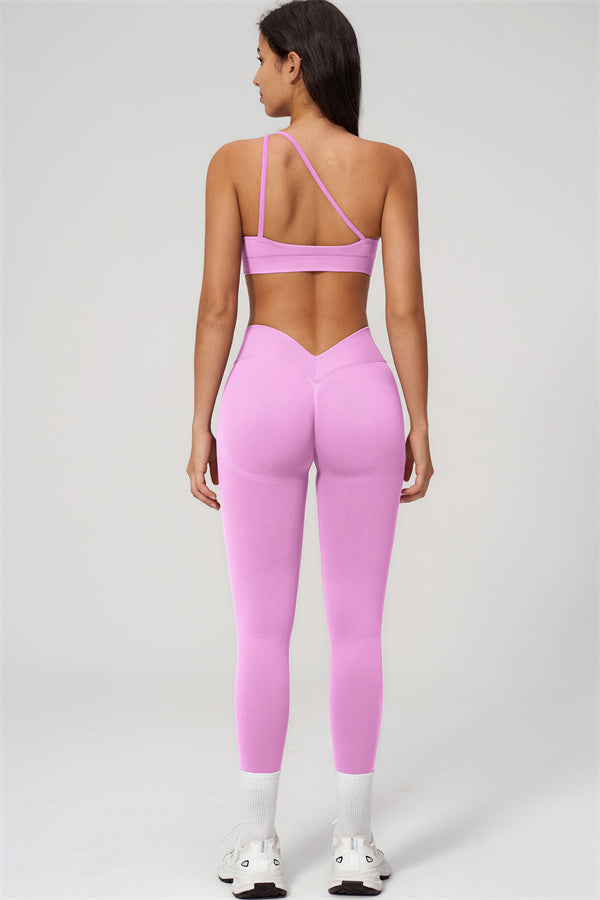 One-Shoulder Sports Bra Leggings 2-Piece Set