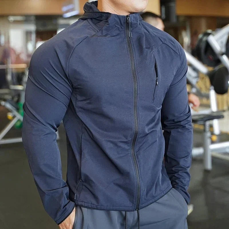 Men's Nylon Hooded Jacket – Zip Training Sport Coat