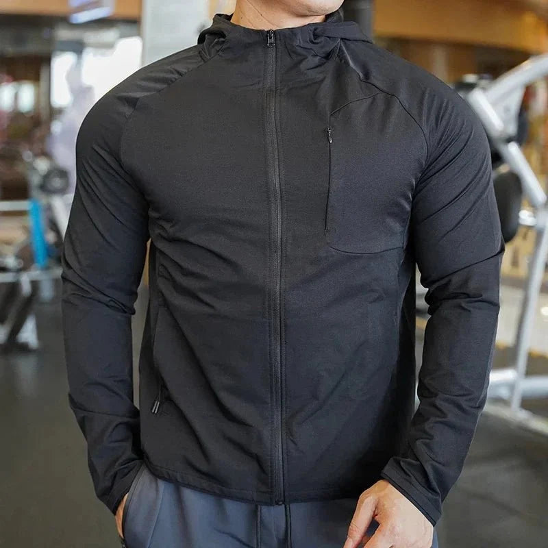 Men's Nylon Hooded Jacket – Zip Training Sport Coat
