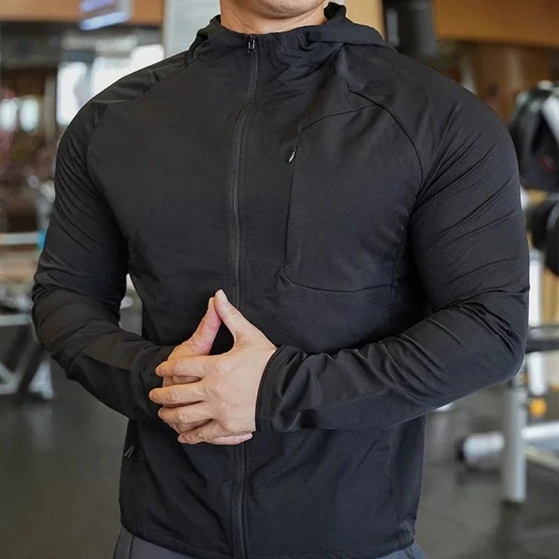 Men's Nylon Hooded Jacket – Zip Training Sport Coat