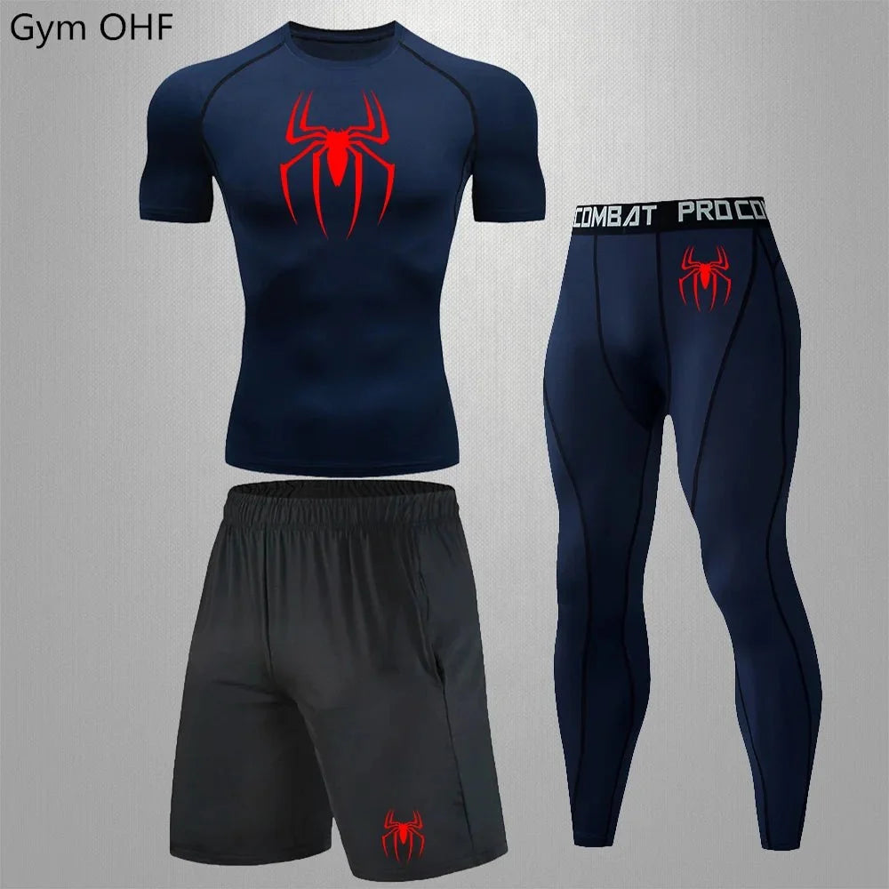 Men's Spider Print Tracksuit – Compression Suit, XL-3XL