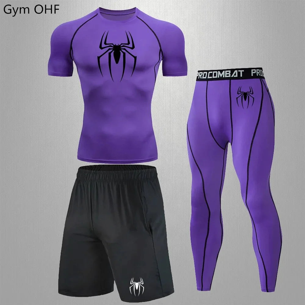 Men's Spider Print Tracksuit – Compression Suit, XL-3XL
