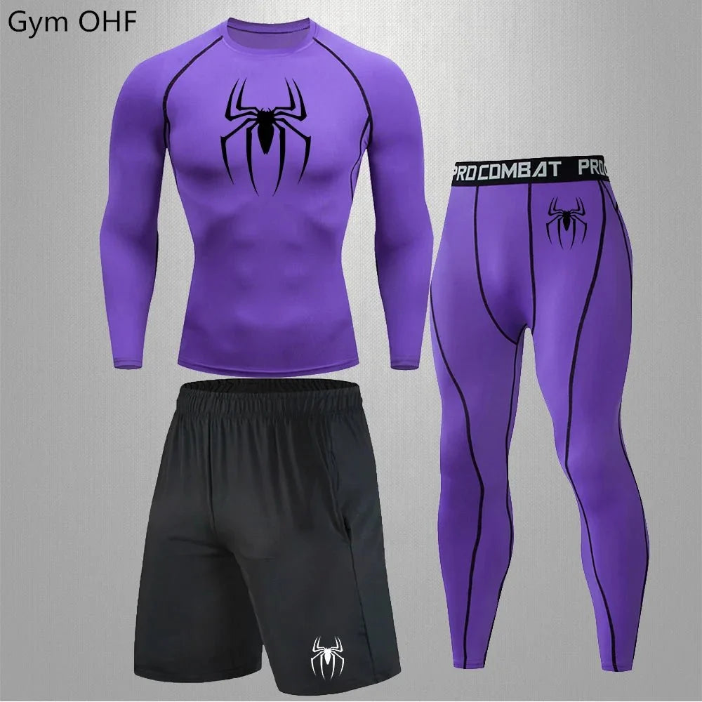 Men's Spider Print Tracksuit – Compression Suit, XL-3XL